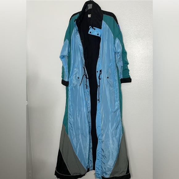 Onitsuka Tiger Blue Color Block Trench Coat Windbreaker Sample HARD TO FIND - Picture 4 of 11